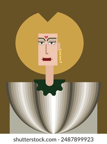 Portrait of a woman with short blond hair and a gold chain earring in her ear. Retro style, Art Deco style
