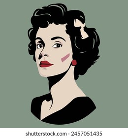 Portrait of a woman with short hair. Concept of beautiful retro woman.