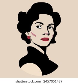 Portrait of a woman with short hair. Concept of beautiful retro woman.