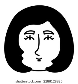 Portrait of woman with short haircut. Female head front view.