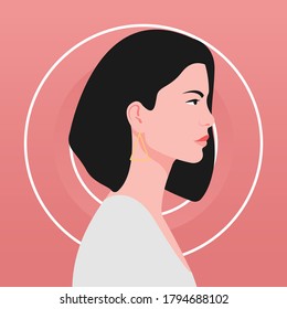 portrait of woman. Side view. Vector flat illustration