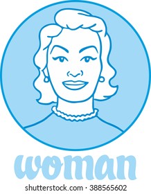 portrait of a woman a simple blue circle sign