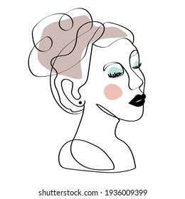 Portrait of a woman in the style of a linear sketch with accent spotsisolated on a white background. Can be used as a background, logo, avatar, for printing on clothes, T-shirts,cosmetics,  herb