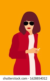 Portrait of woman in sunglasses. Business woman portrait for design card, modern party invitation, feminism conceptual event, girls power poster, shop sale, fashion show etc. 