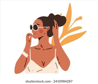 Portrait of a woman in sunglasses, vector in cartoon style on a white background