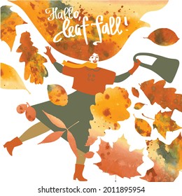 A portrait of a woman surrounded by falling autumn leaves, as a metaphor for the beauty of autumn.