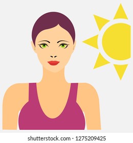 Portrait of a woman in swimming suit with the sun behind