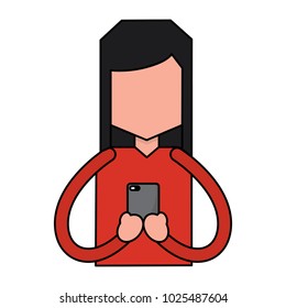 portrait woman using smartphone technology