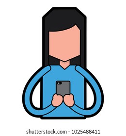 portrait woman using smartphone technology