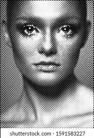 Portrait Of Woman From Vector Halftone Dots