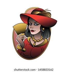 Portrait of a woman in vintage style on a white background. Cartoon style.