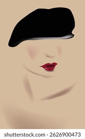A portrait of a woman wearing a black beret is featured.
