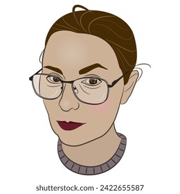 Portrait of a woman wearing glasses. Female head. Cartoon style. Isolated vector illustration.