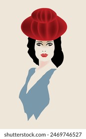 Se presenta un retrato de una mujer que lleva un elegante sombrero rojo.