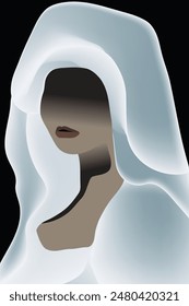 A portrait of a woman wearing a white veil is featured.