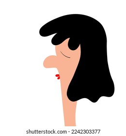 Portrait of woman. Young girl profile face. Funny lady, female. Brunette hairstyle. Bob cut. Black hair. Avatar for social networks. Cute cartoon character. Flat design. White background. Vector