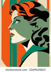 A portrait of a woman1950s style art deco. Woman vector art. Design for woman's day poster