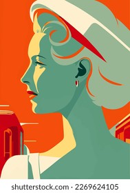 A portrait of a woman1950s style art deco. Woman vector art. Design for woman's day poster