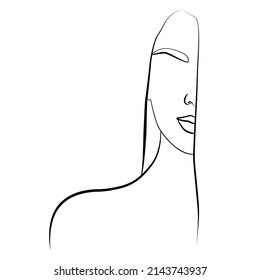 Portrait. A woman's face and colored spots. A continuous line of a portrait of a girl. Fashion concept, linear female print.