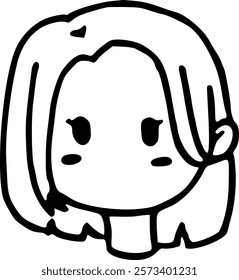 Portrait of woman's face with hand drawn hairstyle. Simple isolated vector illustration in doodle style.