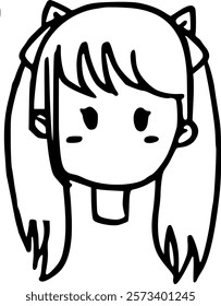 Portrait of woman's face with hand drawn hairstyle. Simple isolated vector illustration in doodle style.