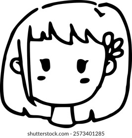 Portrait of woman's face with hand drawn hairstyle. Simple isolated vector illustration in doodle style.