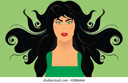 Portrait of women with black hair, vector illustration