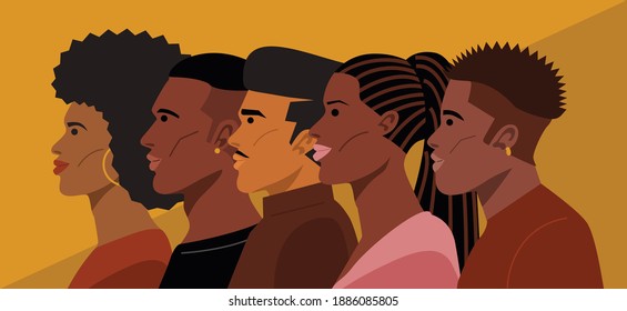 Retrato de jóvenes peinados afroamericanos. Vector