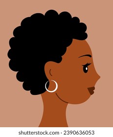 Portrait of a young African American woman. A welcoming smile on your face. Brunette hair. Avatar female consultant. Flat vector isolated illustration