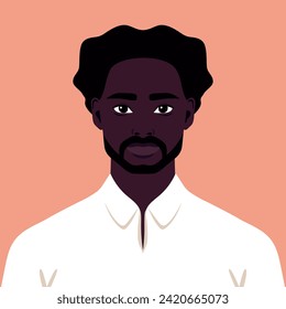 Portrait of a young African man with beard. Abstract guy or a student. Vector illustration