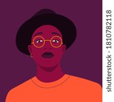 Portrait of a young African man in a hat and glasses. Self-confidence. Vector flat Illustration