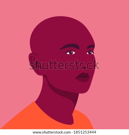 A portrait of young African transgender. A non-binary person. Millennial generation. A face of a genderqueer student. LGBTQ. Vector flat illustration.