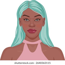 Portrait of young african woman. Attractive young female with stylish colorful hair. Avatar for social media.