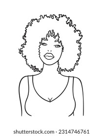 Portrait of young African woman in modern style. Line drawing. - Vector illustration.