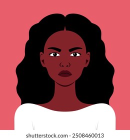 Portrait of young angry African woman. Facial expression of an anger, gloomy and wrath. Vector illustration