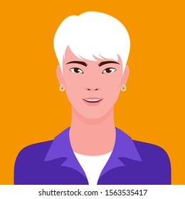 Portrait of a young Asian hipster smiling man, vector flat illustration. Asian handsome guy avatar.