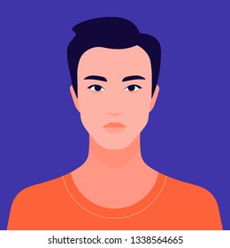 Portrait of a young Asian man. The face of a foreign student. Diversity. Avatar Vector flat illustration