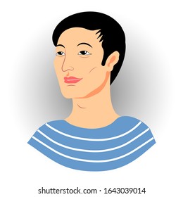 Portrait of a young Asian man on a white background. Icon.Isolated. Vector illustration