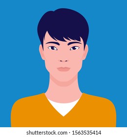 Portrait Of A Young Asian Man, Vector Flat Illustration. Asian Handsome Guy Avatar.