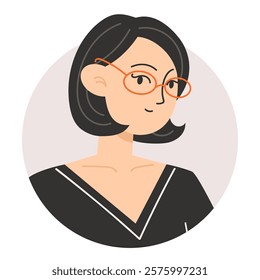 Portrait of a Young Asian Woman with Short Black Hair and Glasses for Profile Picture