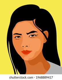Portrait of a young asian woman. Vector illustration
