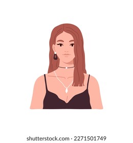 Portrait of a young attractive woman in a casual clothes. hand drawn illustration