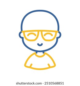 Retrato de um jovem careca em elegantes óculos ícone vetor. Símbolo do Hipster. Sinal de retrato de caractere avatar. Símbolo de gráfico para o design, o logotipo, o aplicativo, a interface do usuário do seu site