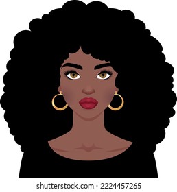 Porträt einer jungen, wunderschönen afrikanischen Frau mit traditioneller Afro-Frisur. Avatar für Social Network.Vektorgrafik
