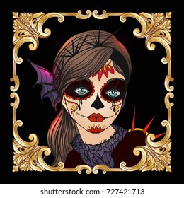 Portrait of a young beautiful girl in Halloween or Day of the De