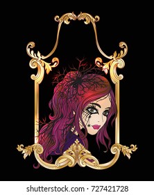 Portrait of a young beautiful girl in Halloween or Day of the De