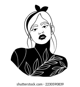 Portrait of a young beautiful girl, modern sketch. Vector graphics.