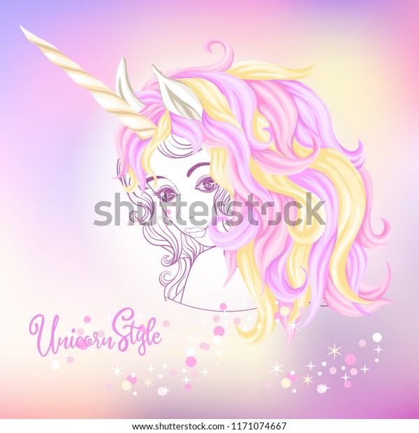 Portrait Young Beautiful Girl Multicolored Wig Stock Vector