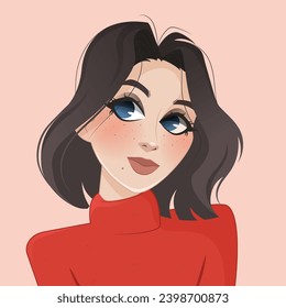 Portrait of a young beautiful girl in red sweater. 