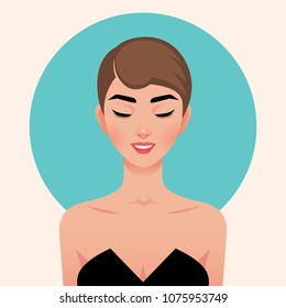 Portrait Of A Young Beautiful Girl In Retro Sixties Style. Portrait In The Style Of Pop Art. Vector Stock Illustration.